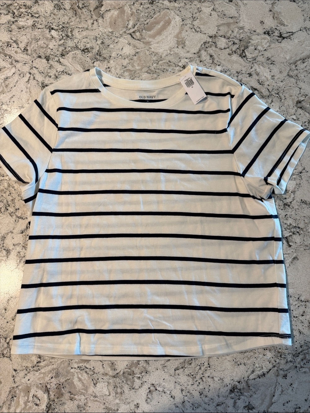 Old Navy White Tee with Black Stripes - Women’s Short Sleeve